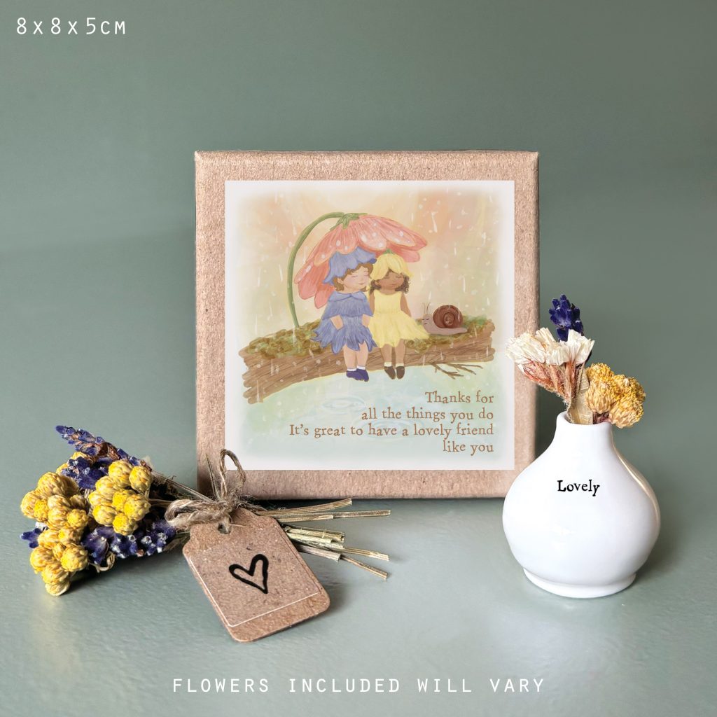 Boxed Vase & Dried Flowers - Lovely Friend