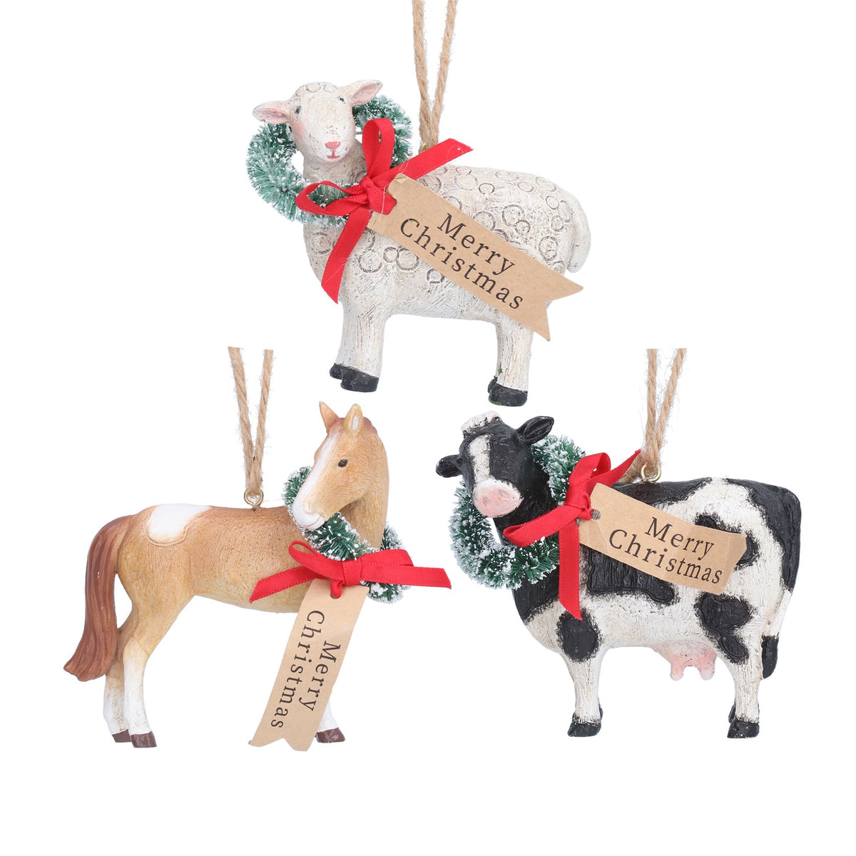 Sheep/Horse/Cow with Wreath Tree Decoration