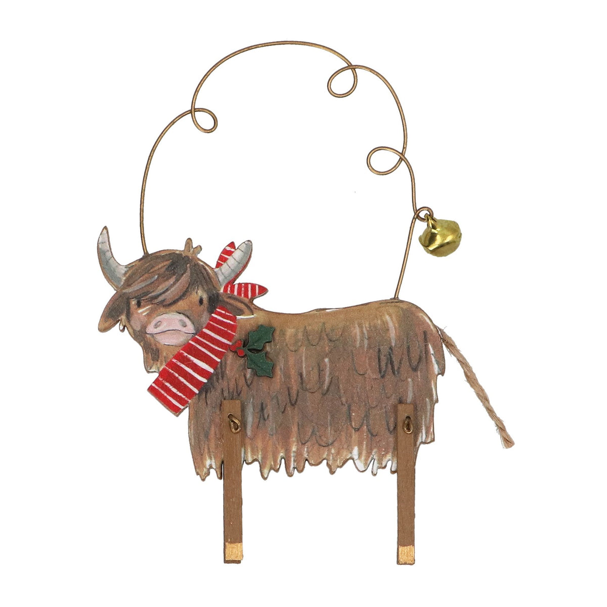 Wooden Highland Cow with Scarf Decoration