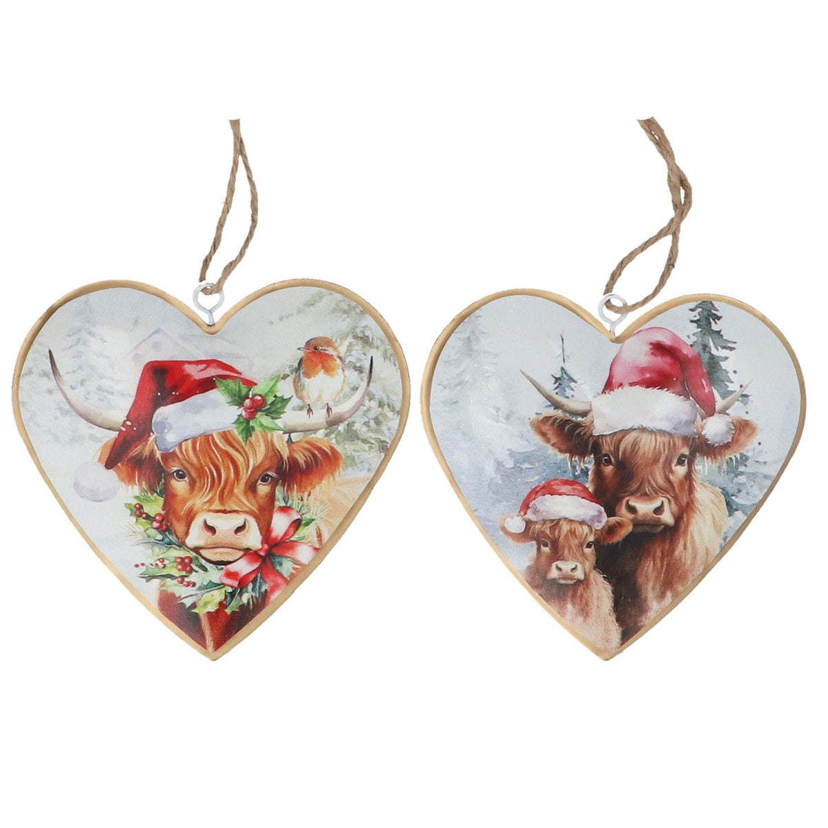 Highland Cow Tin Heart Decoration