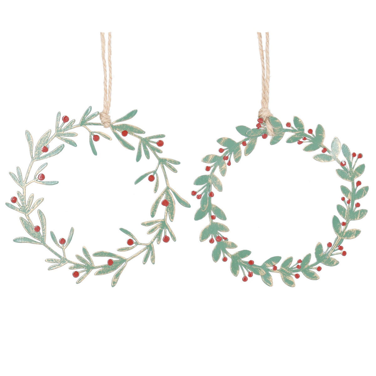 Metal Green Wreath with Berries Decoration