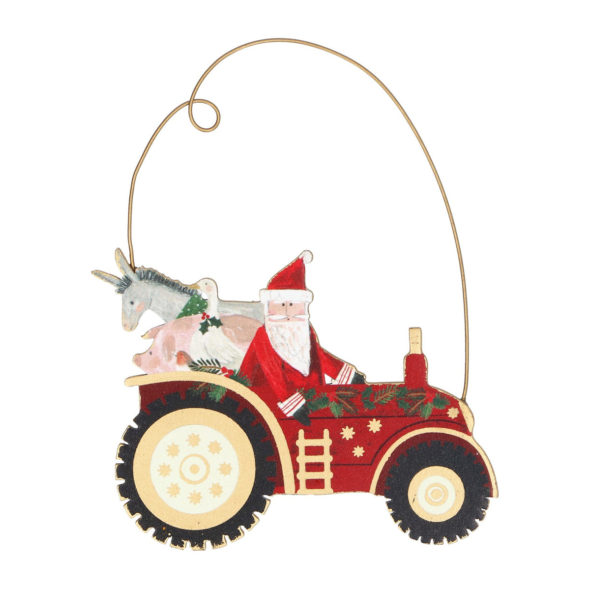 Santa & Animals on Tractor Decoration