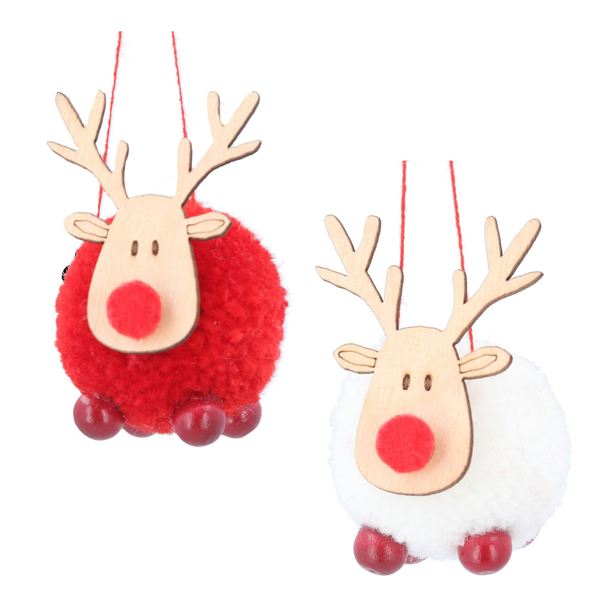 Red/White Pom Pom Reindeer Decoration