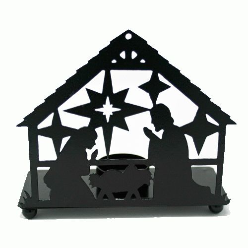 Black Metal Nativity Tealight Holder