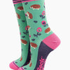 Women's Bamboo Socks - Mint, Hedgehog and Pansies