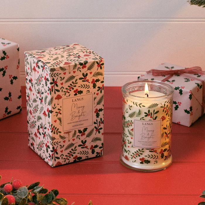Hollies & Berries Glass Jar Candle in Box