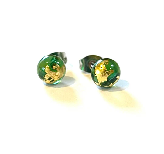 Helen Chalmers Green & Gold Whisky Bottle Small Stud Earrings