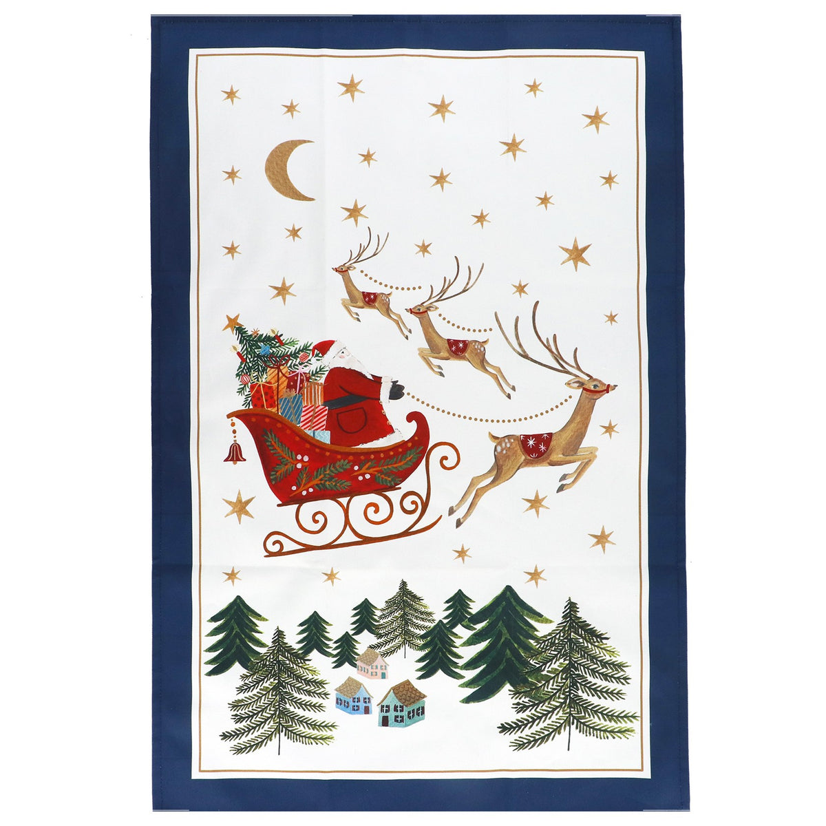Santa's Sleigh Scene Tea Towel