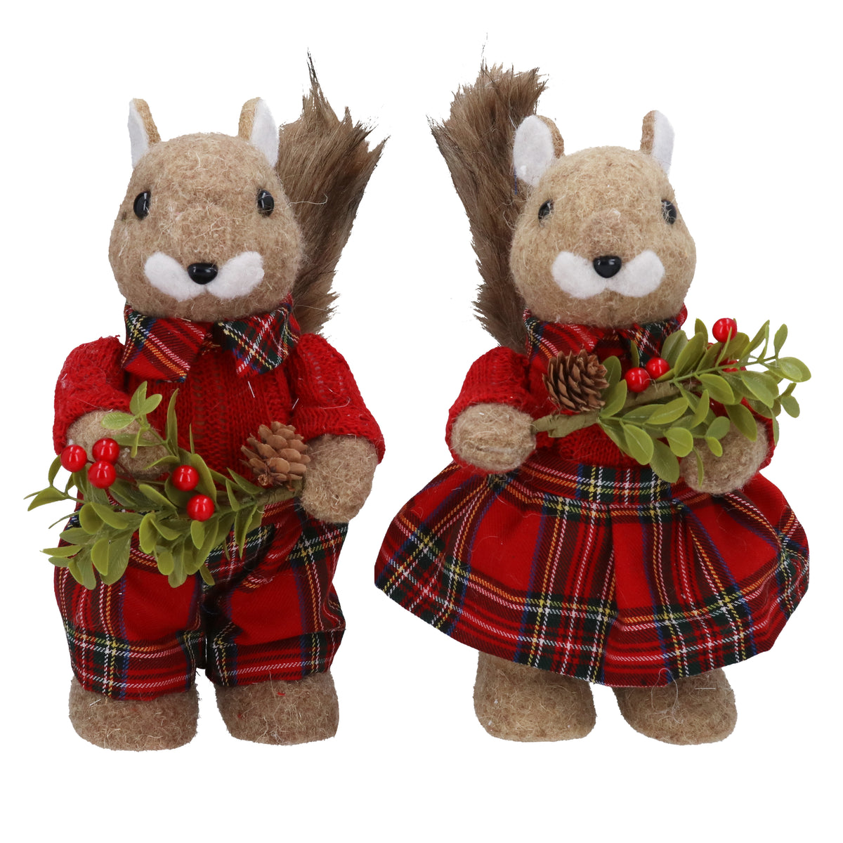 Mr/Mrs Squirrel Standing with Tartan Outfit Ornament