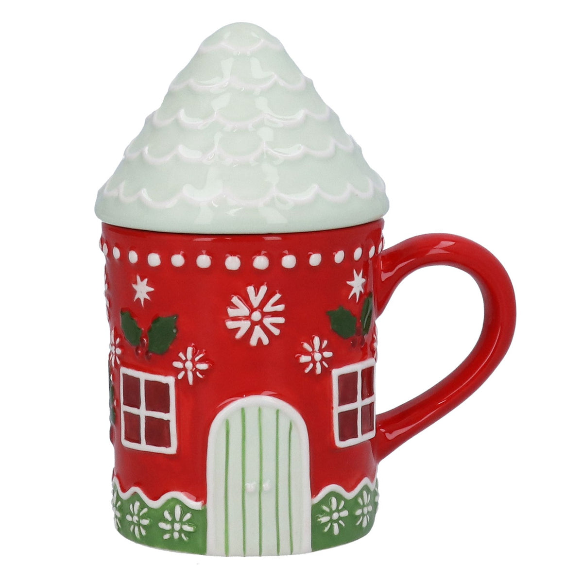Red Gingerbread House Mug With Lid