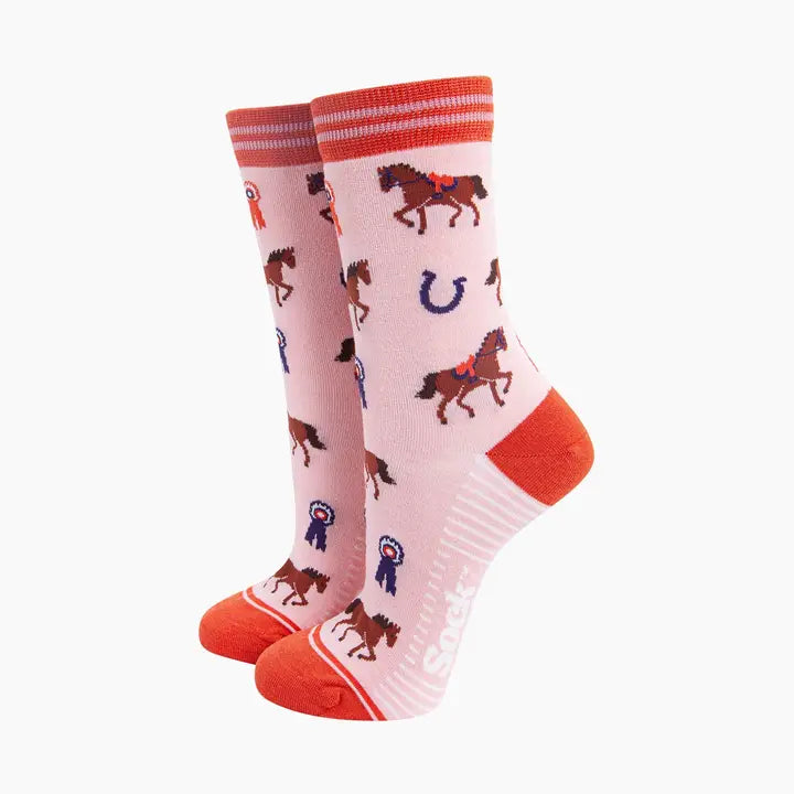 Horse Riding Bamboo Socks in Pink