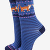Women's Bamboo Socks - Denim Blue/Navy Blue, Ginger Cats