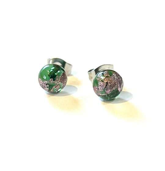 Helen Chalmers Green & Palladium Whisky Bottle Small Stud Earrings