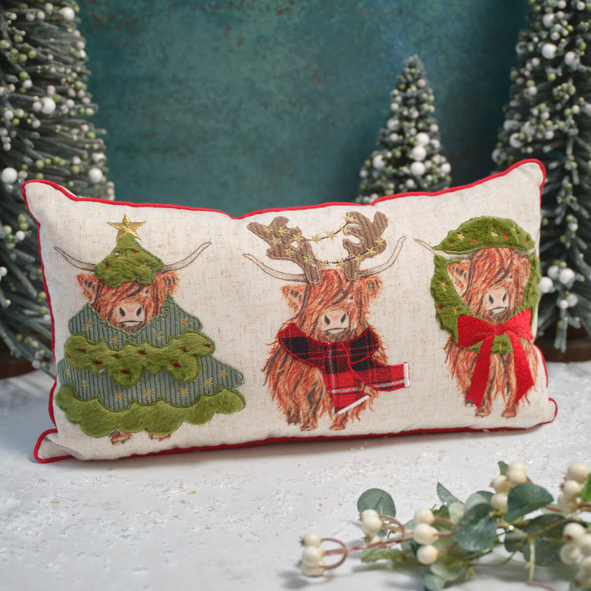 Highland Cow Trio Christmas Cushion