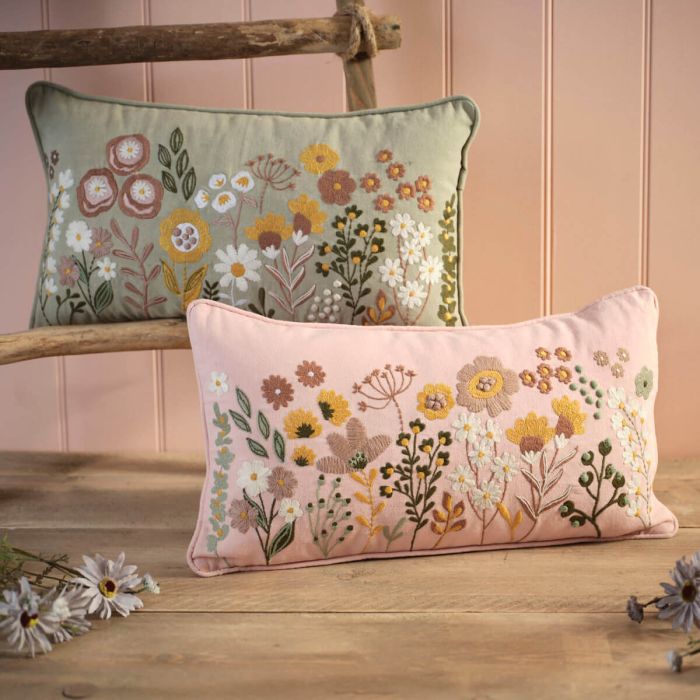Ditsy Floral Cushion with Floral Emboidery