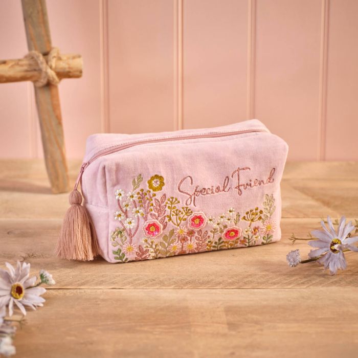 Ditsy Floral Special Friend Embroidery Makeup Bag