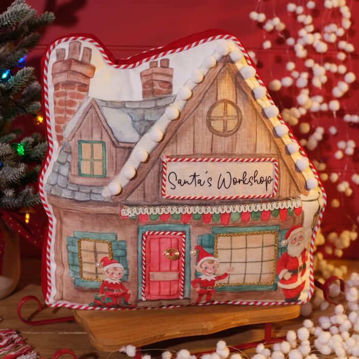 Santa's Workshop Shaped Cushion