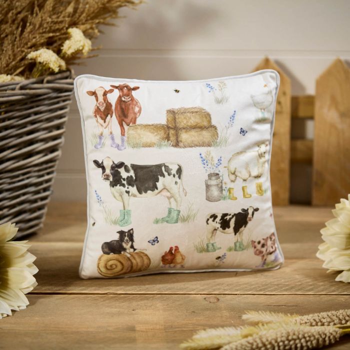 Farm Animal Printed Velour Cushion
