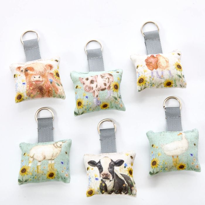 Farm Animal Printed Polyester Square Keyring