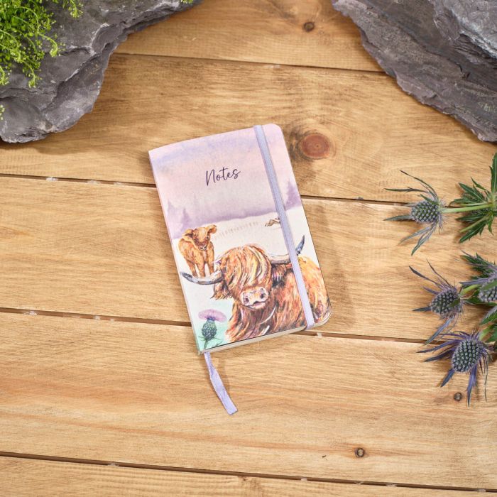 Highland Cow with Thistle Small Bound Notebook