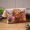 Highland Cow and Thistle Velvet Embroidery Pouch