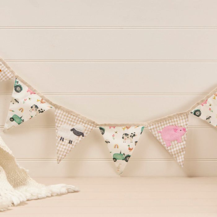 Mini Farm Animals Embroidered and Printed 7 Flag Bunting