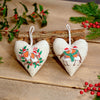 Christmas Robin Embroidered Fabric Hanging Heart