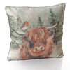 Frosted Highland Cow Cushion with Robin