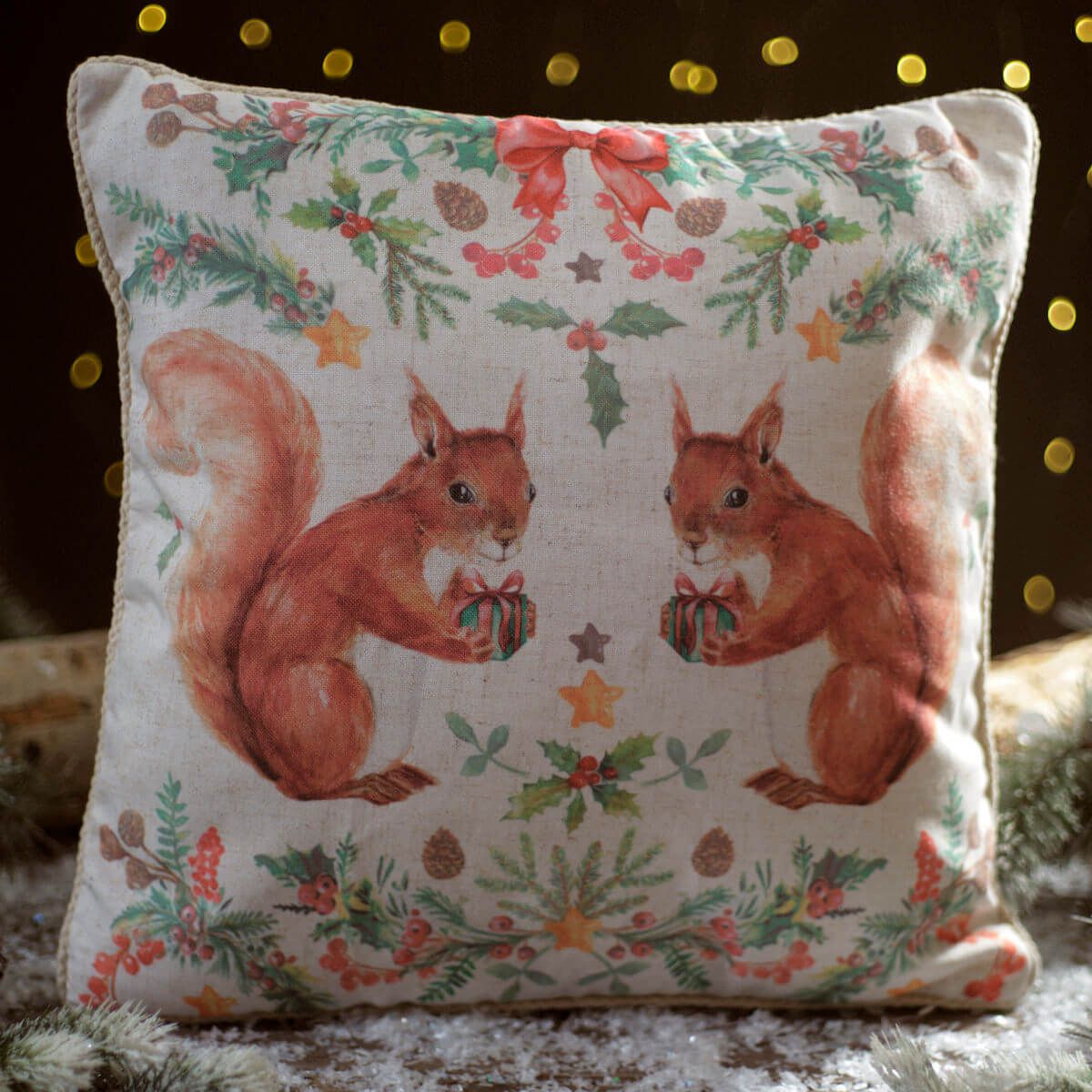 Frosted Forest Woodland Squirrel Cushion