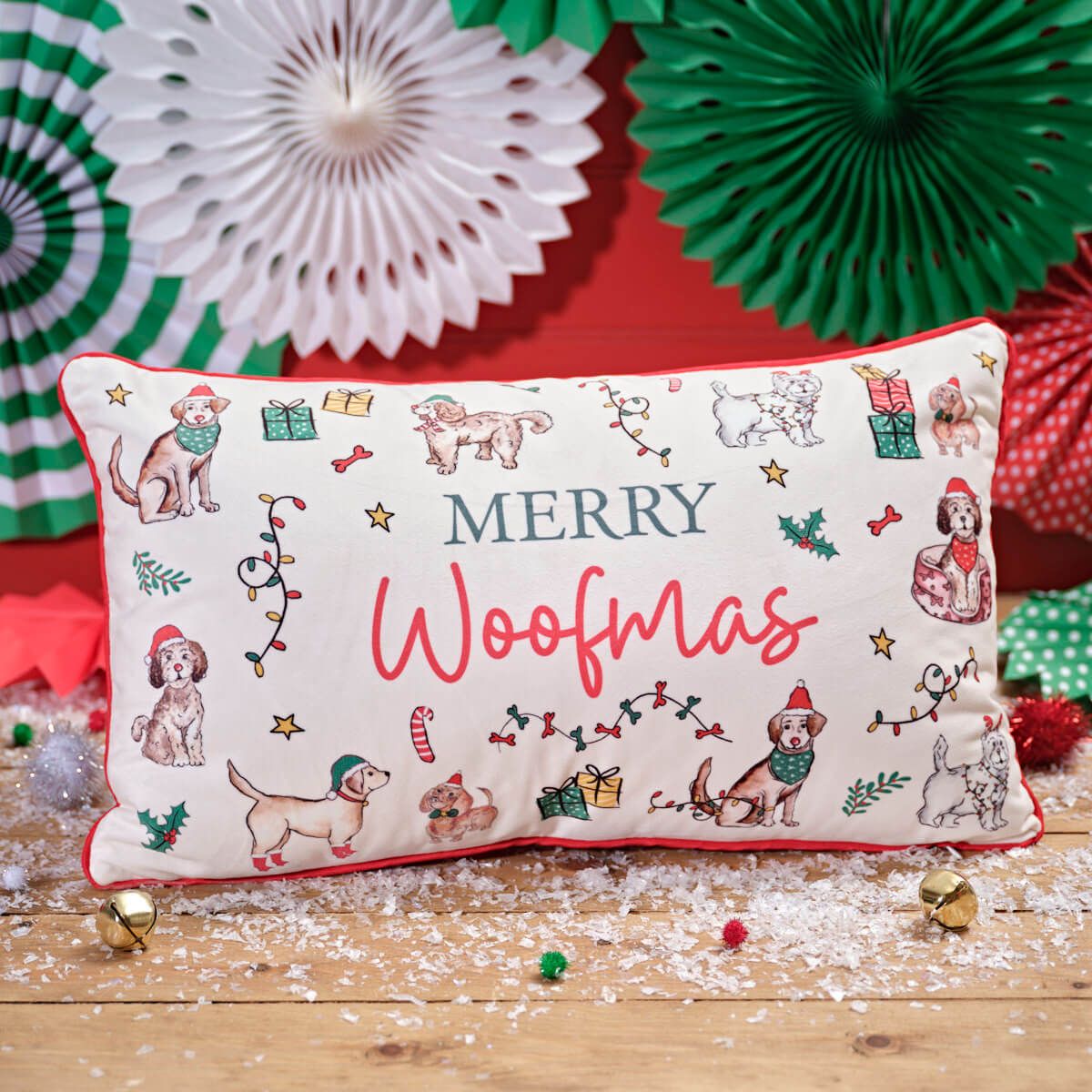 Furry and Festive Merry Woofmas Cushion