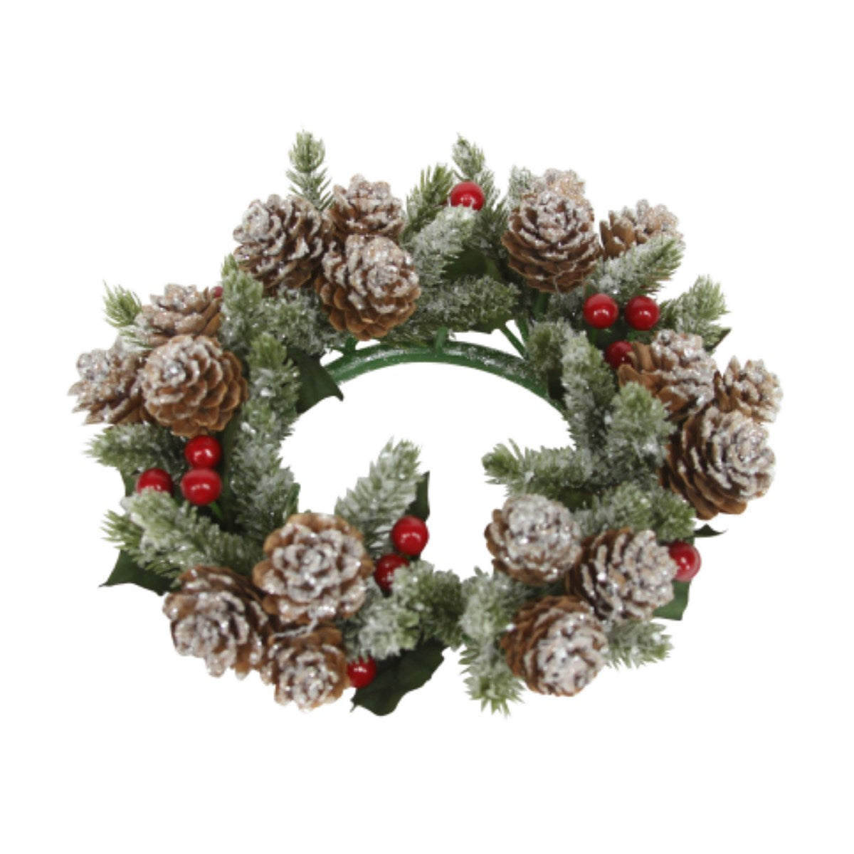 Large Frosted Fir Red Berry Candle Ring