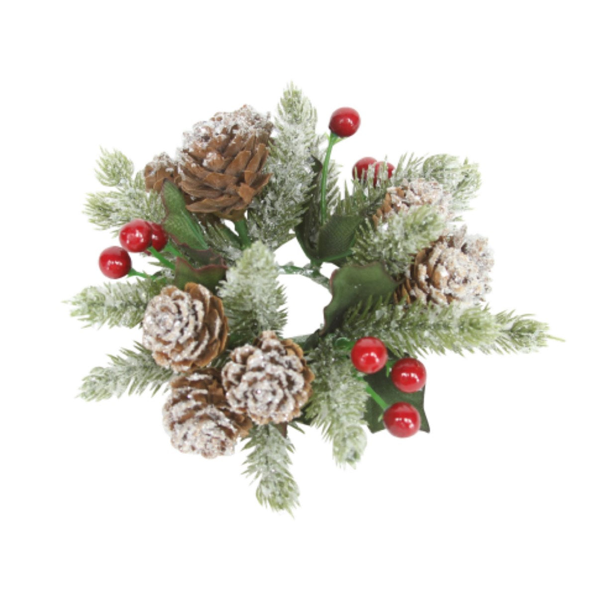 Small Frosted Fir Red Berry Candle Ring