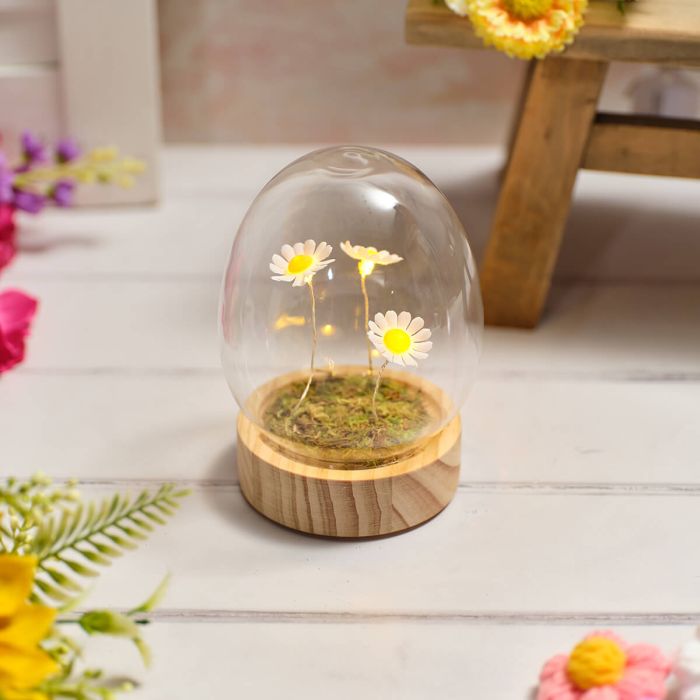 Bright and Beautiful Glass Egg Dome with 3 Daisies LED Ornament