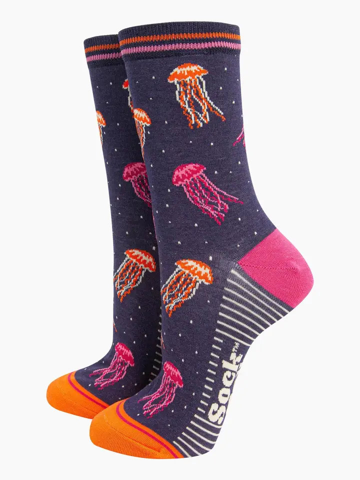 Women's Bamboo Socks - Navy, Jellyfish