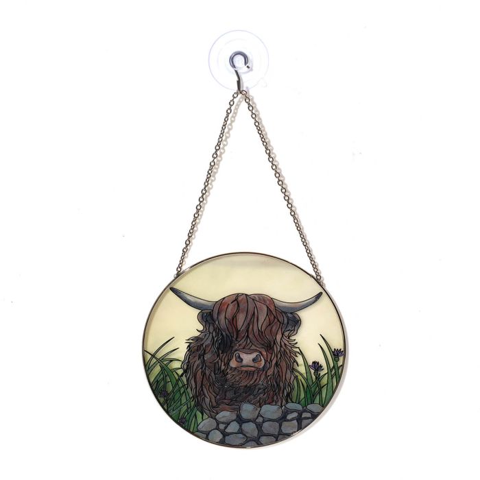 Dougal Highland Cow Stained Glass Hanger with Gift Box