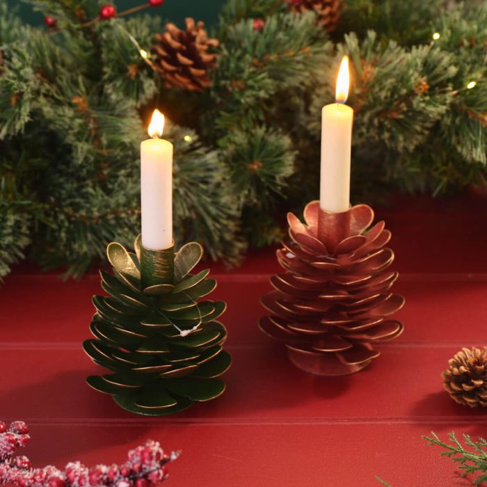 Metal Pinecone Candle Holder
