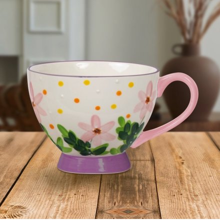 Hand Painted Footed Mug - Cosmos