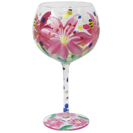 Hand Painted Lilies Gin Glass
