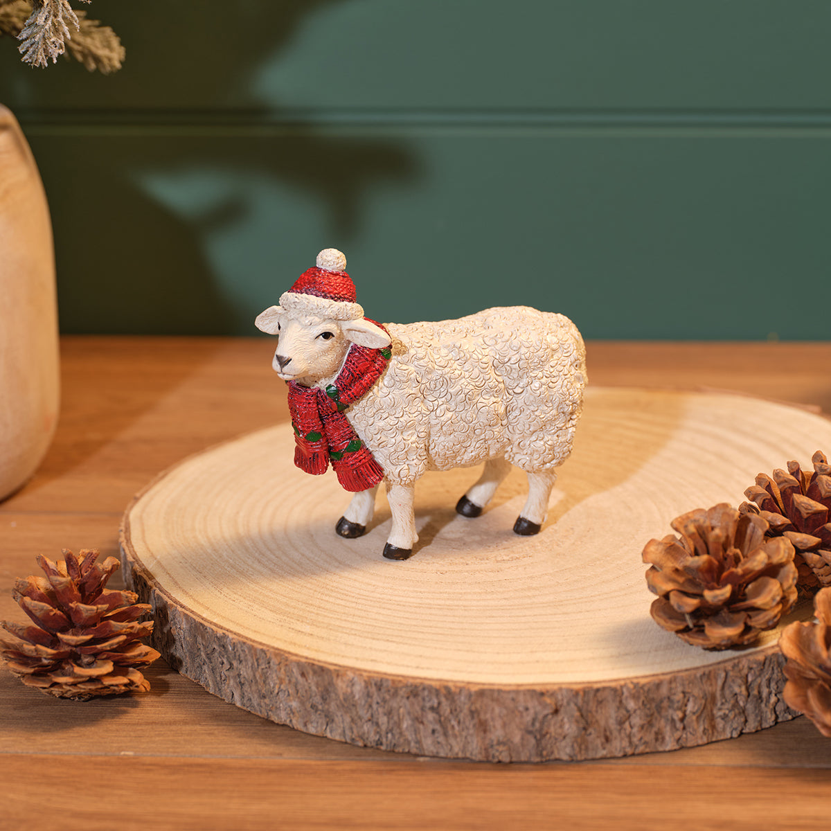 Sheep With Hat and Scarf Resin Ornament