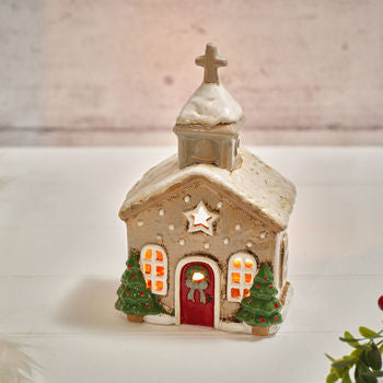 Stoneware Church Tealight Holder
