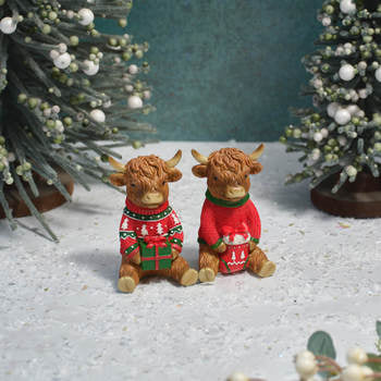 Highland Cow with Jumper and Present Resin Ornament