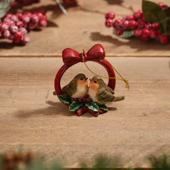 Robin Pair in Circle Bow Resin Hanger