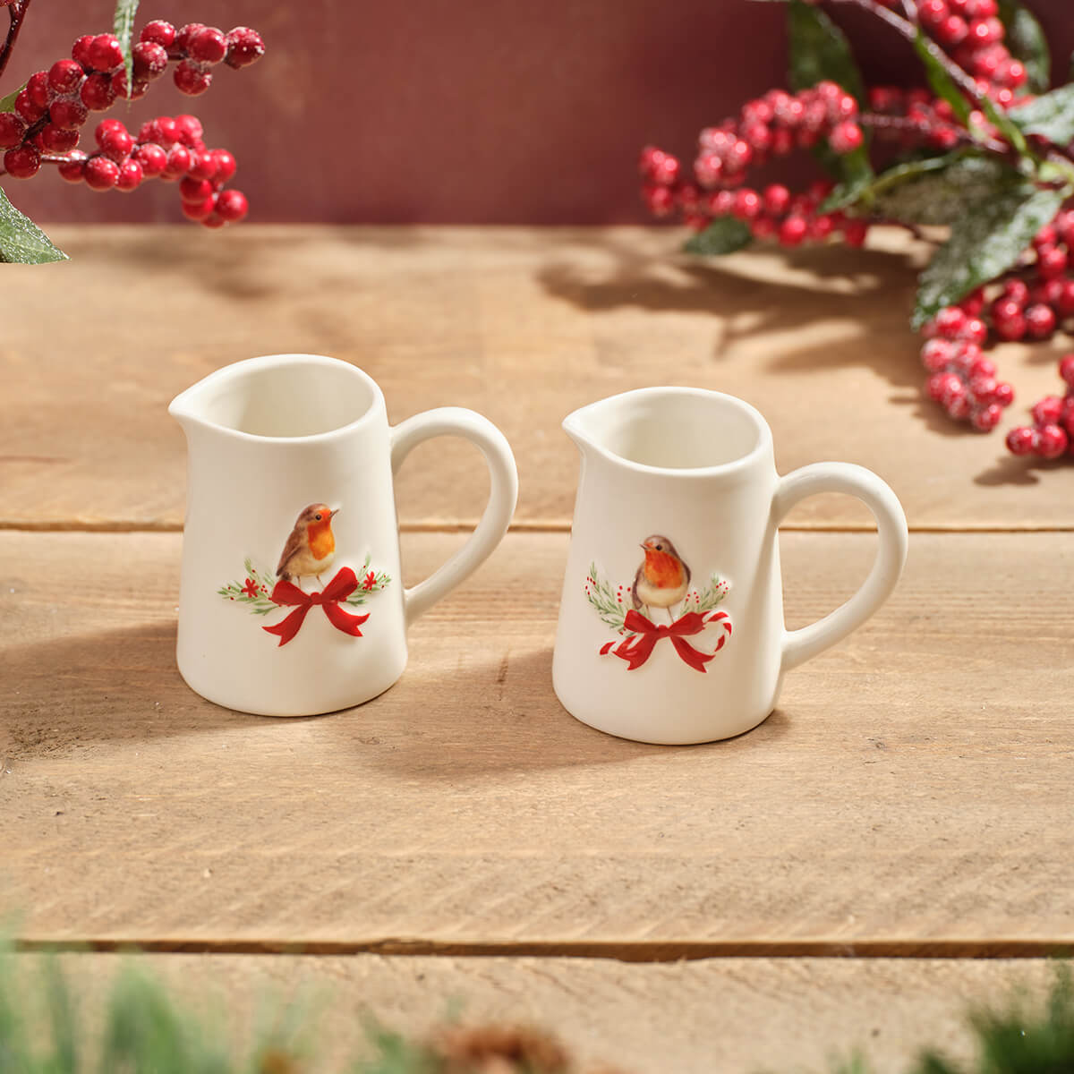 Robin Embossed Stoneware Decorative Mini Jug