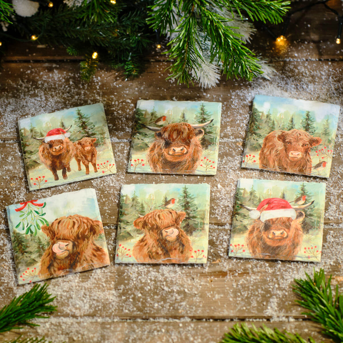 Frosted Highland Cow Slate Coaster