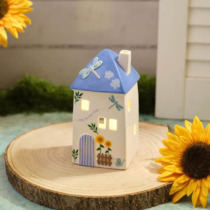 Stoneware Large LED House with 3D Dragonfly