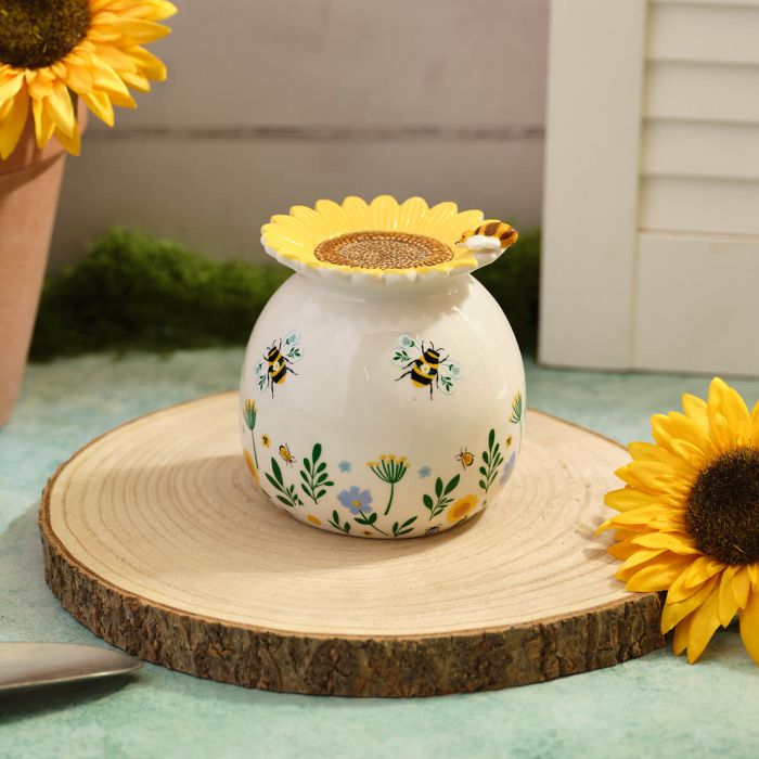 Stoneware Sunflower Wax Burner with 3D Bee