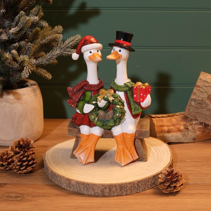 Mr and Mrs Duck on Bench LED Ornament