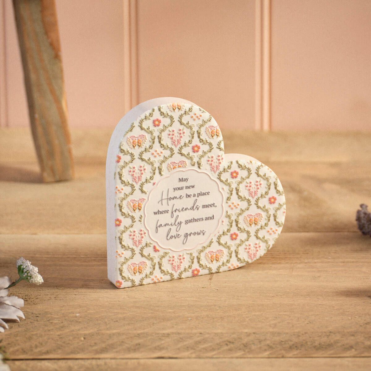 Ditsy Floral Ceramic New Home Heart Block