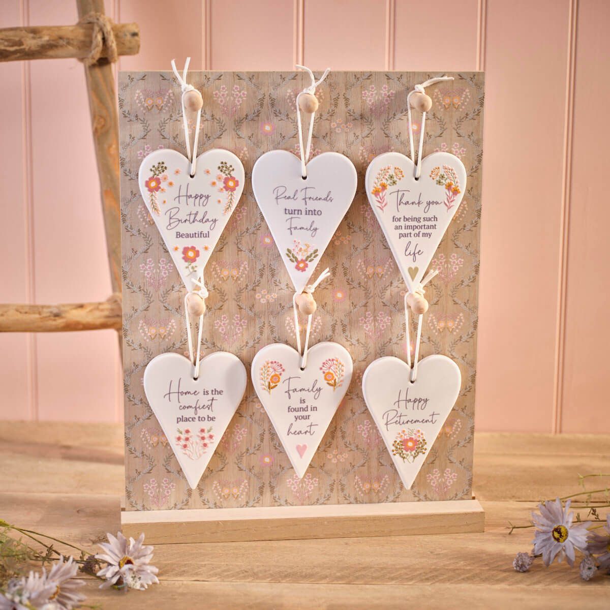 Ditsy Floral Ceramic Heart Hanger