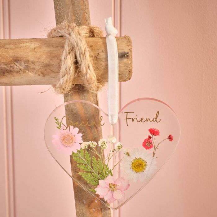 Pressed Dried Flower 'Special Friend' Heart Hanger